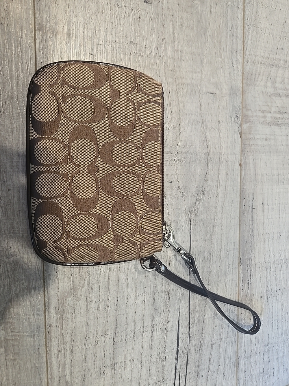Coach Signature Jacquard Wristlet in Brown/Khaki - Picture 3 of 11